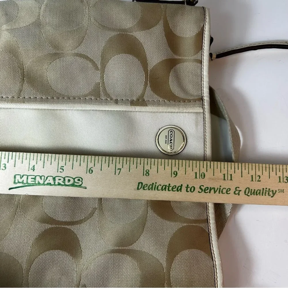 Coach F21905 Cream and Tan Signature Leather Detail Stripe Duffle Crossbody Bag